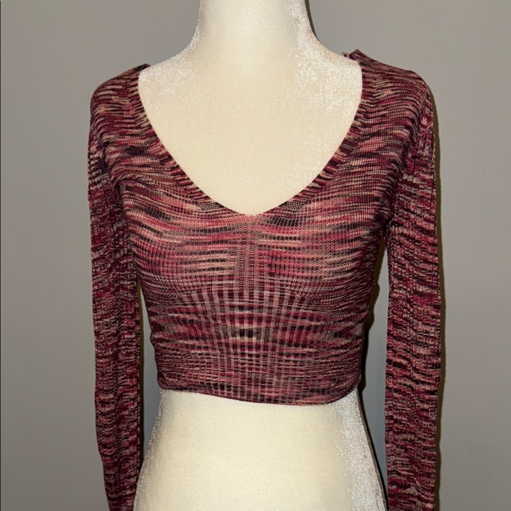 Urban Outfitters Red Ribbed Long Sleeve Bodysuit
